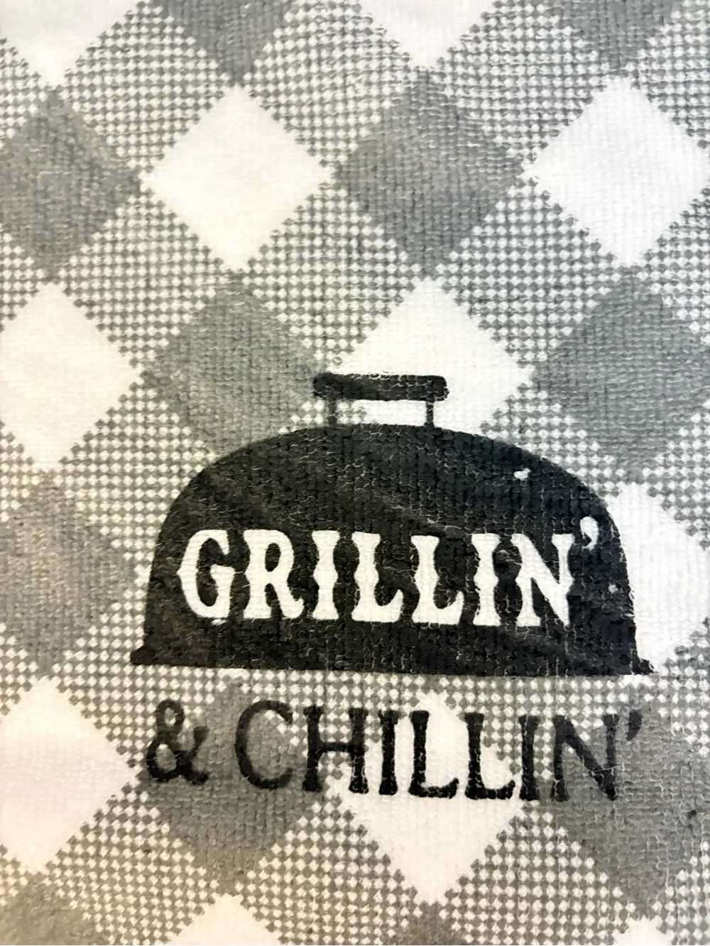 Grillin' & Chillin' Gray/White Buffalo Plaid Tea Towel 100% Polyester